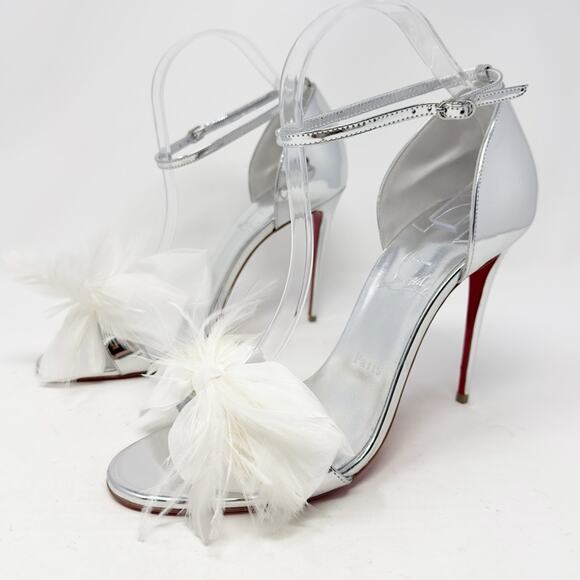 Christian Louboutin Anemona Silver Feather Sandals Heels Size EU 40.5 - Picture 2 of 14